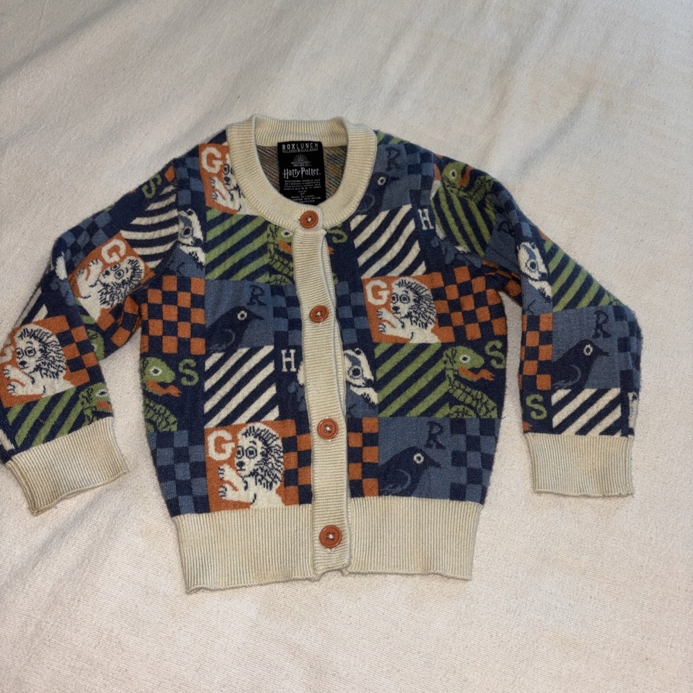 Boxlunch Harry Potter Hogwarts‎ House Mascots Checkered Cardigan Size 2T